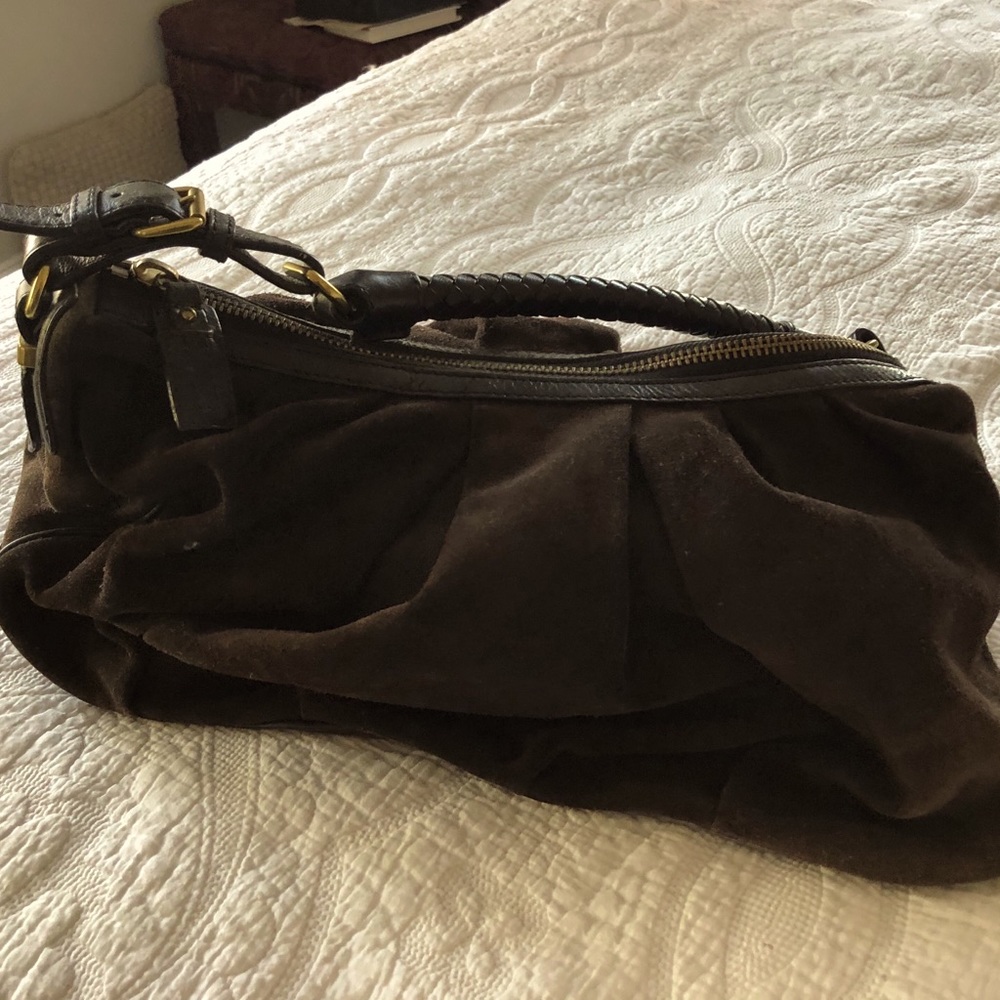 BR Brown suede bag with braid leather strap